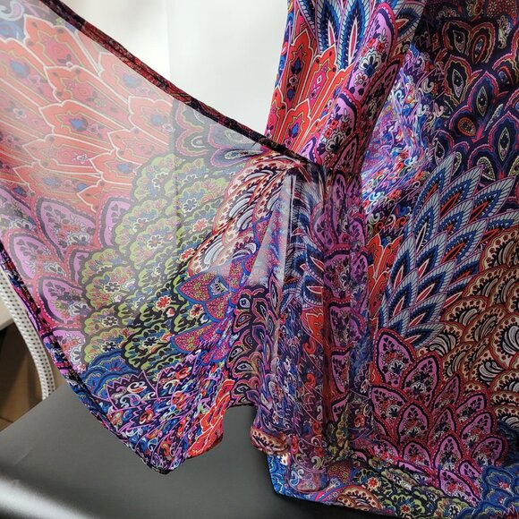 Bohemian/Retro Style Bell Sleeve Tunic Dress Multicolor Peacock Feather Print - Picture 7 of 16